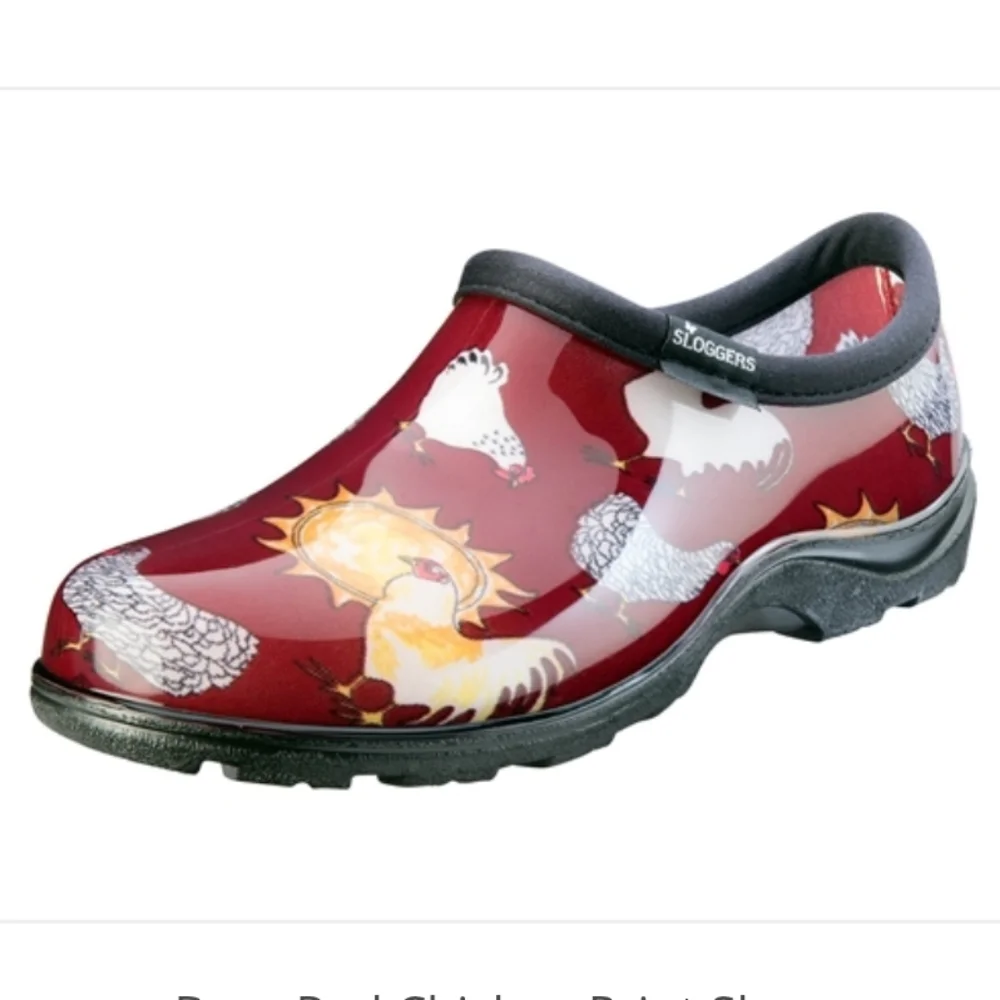 Sloggers Waterproof Rain and Garden Red Barn Chicken Print Clogs - Picture 1 of 12